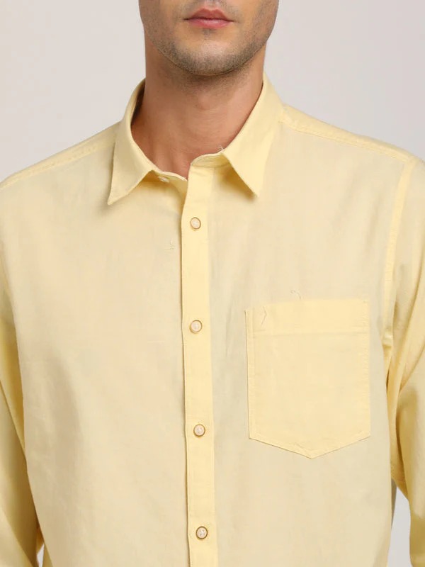 Indian Terrain Men's Regular Fit Full Sleeve Solid Yellow Shirt